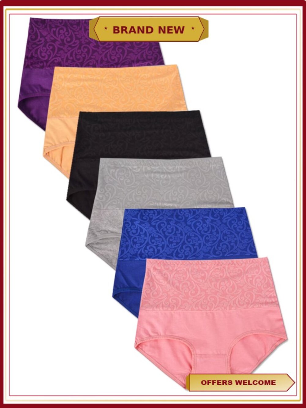 Women's Cotton High Waist Tummy Control Briefs Underwear Full Coverage 6 Pack